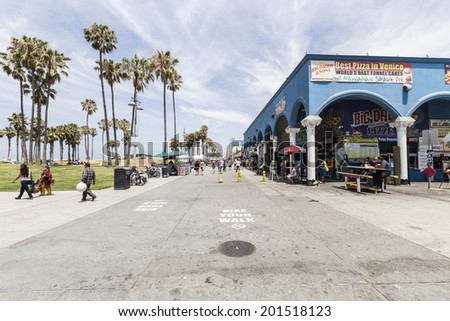 LOS ANGELES, CALIFORNIA - June 20, 2014:  View of Southern California\'s famously funky Venice Beach boardwalk in the city of Los Angeles, California.