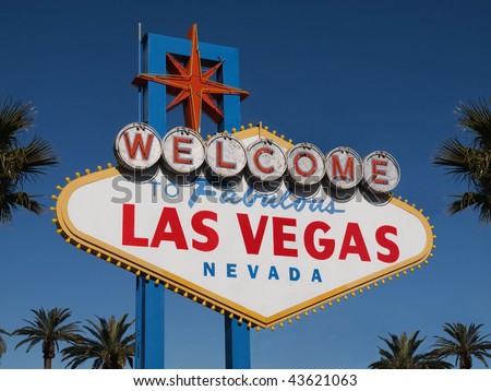 Historic Las Vegas Welcome sign with Palm Trees.