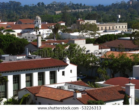 Historic old town rooftops in Santa Barbara California.