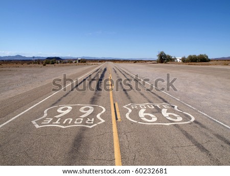 Lonely section of historic Route 66 in California\'s Mojave desert.