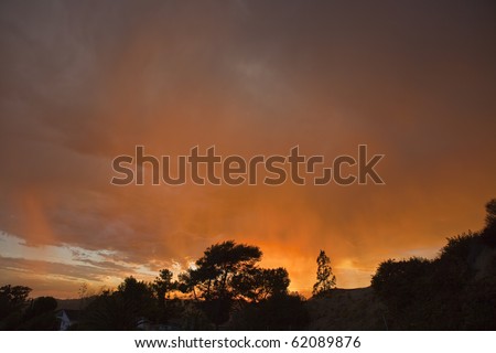 Thunder cloud sunset in Griffith park above Hollywood California.
