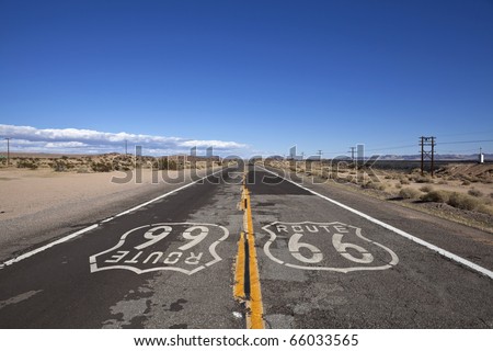 Rustic section of Route 66 deep inside California\'s mojave desert.
