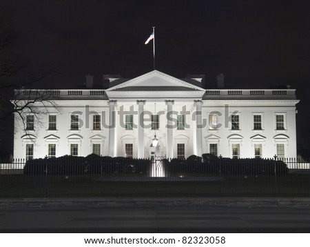 The White House at night in Washington DC.