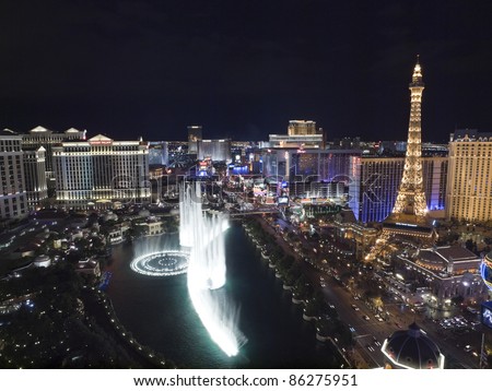 LAS VEGAS, NEVADA - OCT. 6:  Caesars Palace, Bellagio and Paris resorts on the strip on October 6, 2011 in Las Vegas, Nevada. Vegas has 147,611 hotel rooms with a average daily rate of $106.