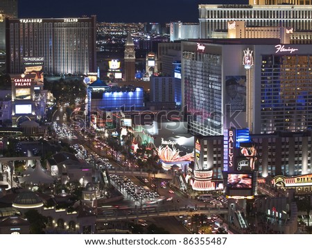 LAS VEGAS, NEVADA - OCTOBER 6:  Flamingo, Treasure Island and other resorts  are seen on the strip. Vegas has 147,611 hotel rooms with a average daily rate of $106 on October 6, 2011 in Las Vegas, Nevada.