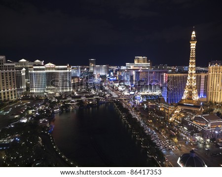LAS VEGAS, NEVADA - OCTOBER 6:  Caesars Palace, Bellagio and Paris resorts on the strip. Vegas has 147,611 hotel rooms with a average daily rate of $106 on October 6, 2011 in Las Vegas, Nevada.
