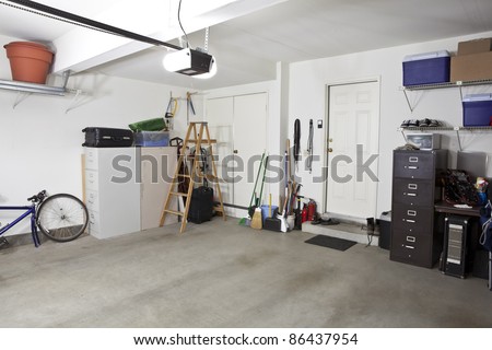 Clean swept interior suburban garage.