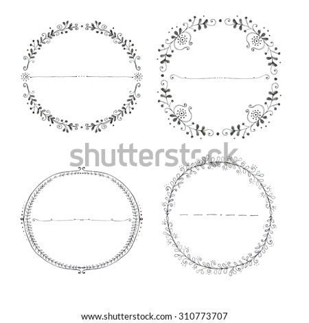 Collection of hand drawn round wreaths, Romantic wreath for your text. Floral wreath for your text. Save the date, wedding or invitation card design element