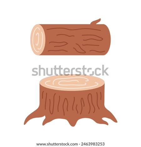 Stump and log in a cartoon flat style.