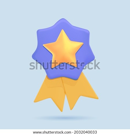 Quality guarantee ribbon icon with star. Premium quality label. 3d vector illustration. Excellent quality badge, award, best business certificate. Champion medal, royal service, premium design. Vector