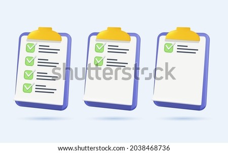 Task management check list, efficient work, project plan, fast progress, level up concept, assignment and exam, productivity solution icon. 3d vector illustration. 3D free to edit, isolated on white. 商業照片 © 