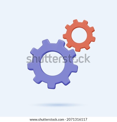 3D Gear icon vector. Metal gears and cogs vector. Gear icon flat design. Mechanism wheels logo. Cogwheel concept template. Settings, process, progress business icon. 3D icon free to edit. UI symbol. Foto d'archivio © 