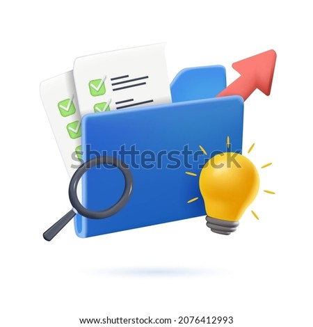 Manila case archive for document, reports. Business folder, document, file realistic 3d icon. Vector illustration. 3d cartoon style minimal folder with files, paper icon. File management concept.