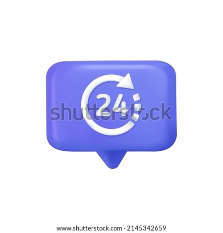 Speech bubble and 24 hours watch with arrow. Support service, help, chatting, working hours concept. 3d vector icon. Cartoon minimal style. Support service, time, working hours, delivery concept. 商業照片 © 