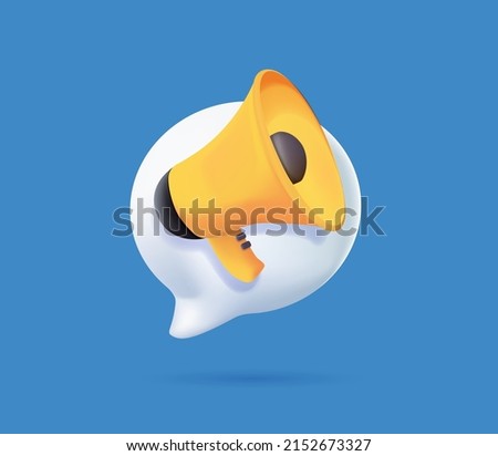 3d megaphone speaker or loudspeaker bullhorn for announce promotion, megaphone 3d loudhailer with microphone mockup. megaphone icon 3d vector render for alert and announcement on isolated background