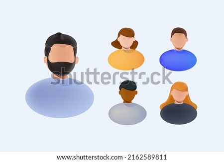 Man and woman head silhouettes avatar, profile icons. Avatar profile picture icon set including male and female. Cute 3D cartoon modern illustration simple design. 3D People Web Vector Illustrations