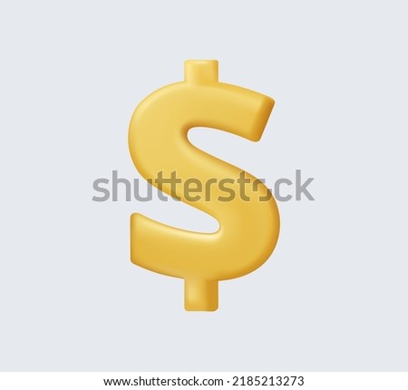 Golden Dollar Currency money icon. 3D Render illustration cartoon style. Money saving, cashless. Capital gain, passive income, investments and bonds, cash flow. 3D render vector illustration isolated