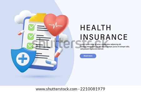 Health Insurance Contract. Medical care insurance. Staff in Hospital Office filling Medical Document Form. Health care Concept. finance and medical service. 3D render vector illustration