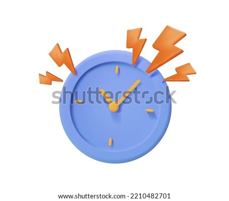3D clock and thunder bolt icons fast delivery. Deadline symbol of thunderbolt energy, flash lightning on time alert notification. Alarm clock reminder icon vector 3d render illustration. Timer