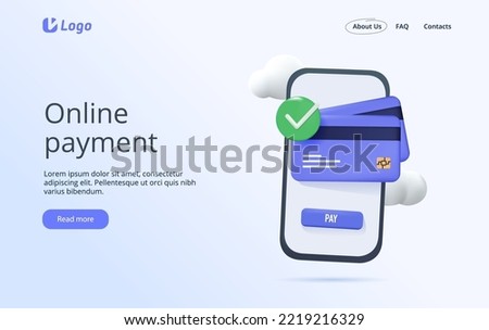 Pay by credit card via electronic wallet wirelessly on phone. New mobile banking app and e-payment vector illustration. Ui website landing page smartphone online banking. Shopping by phone connected
