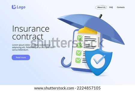 3D render illustration Insurance agent web banner or landing page. Idea of protection of property and life from damage. Contract formation. Medical service. Isolated 3D render vector illustration