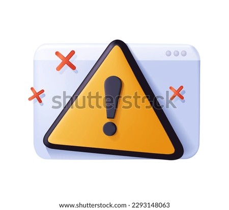 Web page error with attention sign. 3D browser with site access denied. Internet network warning 404 Error Page or File not found for web page cartoon style. 3d vector icon
