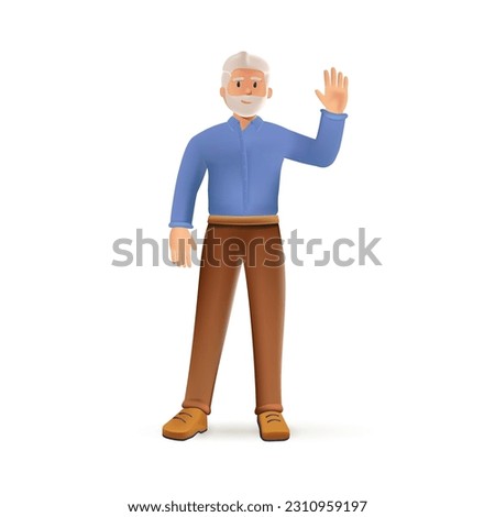 3D senior man. Elderly people character. Happy seniors, old man in full growth. Smiling elderly man with beard with gray hair. 3d vector people character illustration. Cartoon minimal style