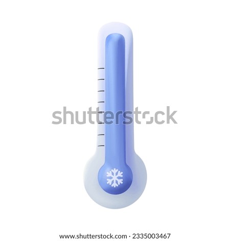 3D Mercury thermometer with low temperature, cold weather. Celsius and Fahrenheit tool for degrees measurement. Analog measuring device. 3D cartoon vector illustration isolated on white background
