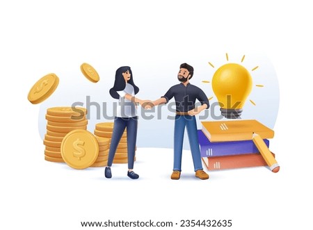 3D business porters a successful team, creative. The investor holds money in ideas, startup idea. vector illustration on white background. financing of creative projects. woman man business 3D vector