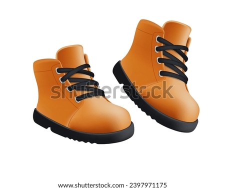 Winter Shoes 3D icon vector logo design. Hiking boots icon. Constructor work boot. Hiking boots mountain shoes. Vector illustration. 3d Vector Brown autumn boots