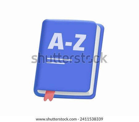 3D Vocabulary open book, dictionary. E-learning and education, learning language courses concept. 3d vector icon. Cartoon minimal style. Translator icon