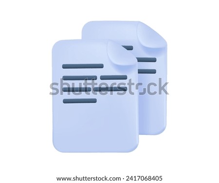 Documents copies, papers stack 3D. Modern information icon in 3D style. Data, report, page symbol design aesthetics. 3D vector illustration isolated on white background