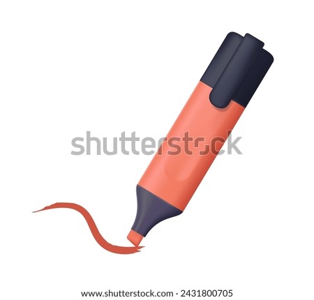 3D Text highlighter, marker underlining important, highlighting, marking. Red felt tip drawing thick line, stroke. 3D graphic vector illustration isolated on white background