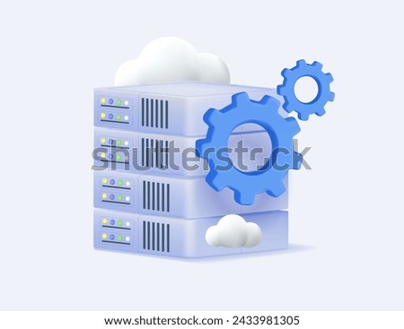 Network server, cloud storage, database backup icon. Remote server service, hosting datacenter, compute and connection infrastructure platform 3D vector illustration. Web storage center 3D icon
