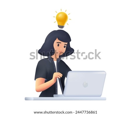 Business women. 3D style vector design illustration. Home office young woman teleworking with laptop, Young Woman Masters Remote Work in Office, Illustration of Young Woman Excelling in Home Office
