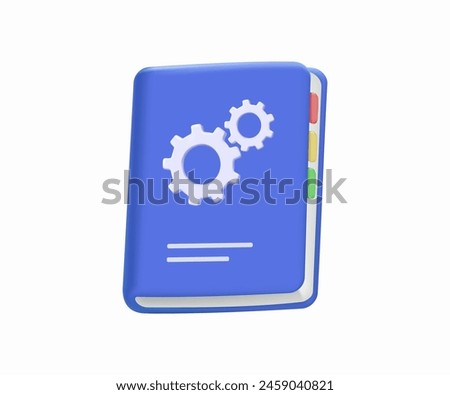 User manual, technical inforamtion. User manual, guide, instruction, guidebook, Handbook 3D illustration. Rules guideline or user manual book. Settings, instruction and support concept. 3d vector icon