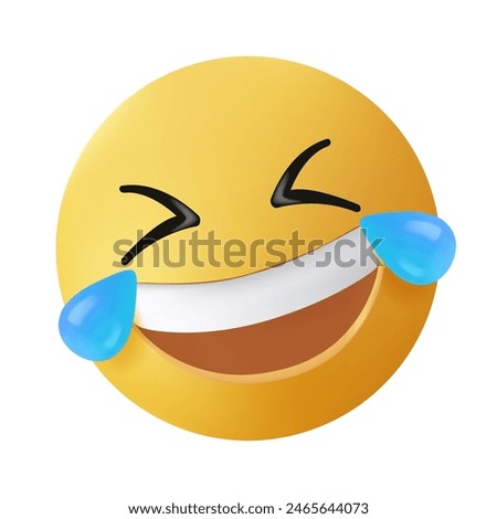 Laughing With tears face emoji, 3d style emoticon. ROFL LOL Sweat Laughing chat comment reactions. Laughing emoji vector cartoon illustration isolated on white background. Funny emoticon face happy