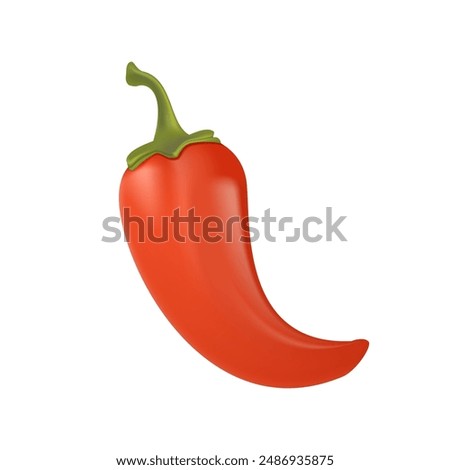 Chili pepper 3D icon isolate. Chili pepper on white background. Hot pepper top view, side view. Cartoon vegetable, zest food and beverage