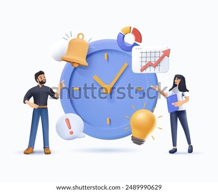 Business illustration. Characters planning and organizing schedule, work task and time management strategy to increase productivity 3D style. Self management and multitasking concept. 3D illustration