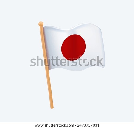 Realistic Japanese Flag 3D icon vector. Japan flag modern icon. Waving in the Wind on Pole.