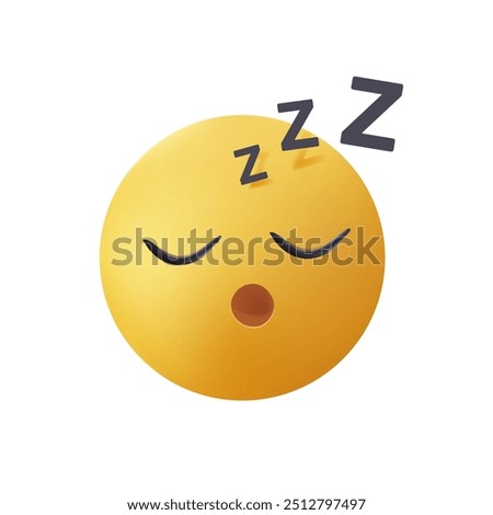 Sleep emoji in 3D style. Sleeping emoji face, dreaming emoji. Snoring emoticon face icon in messengar style. Take a nap, sleeping concept isolated on white