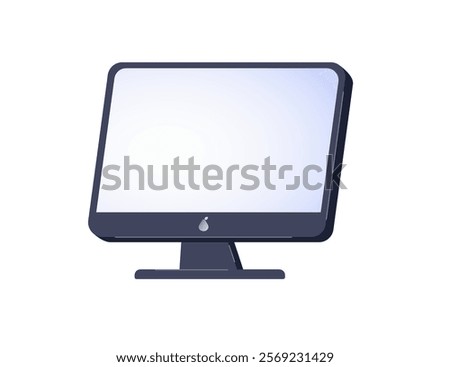 Personal computer screen, black blank empty display. Desktop PC on stand. Workplace gadget, digital electronic device, technology. Flat graphic vector illustration isolated on white background