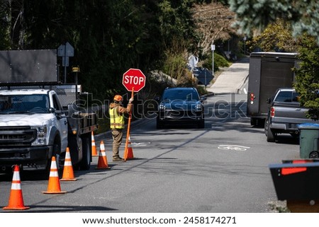 Similar – Image, Stock Photo Road construction worker with orange pants and shovel