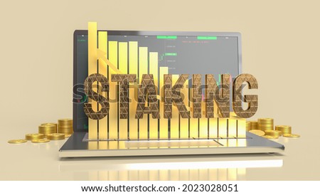 The  staking text on notebook for currency or business concept 3d rendering Foto d'archivio © 
