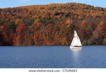 A sailboat on Lake Nockamixon in Bucks County, Pennsylvania