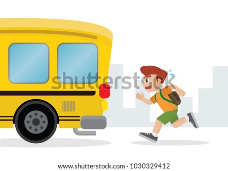 Cartoon character, Boy running after a school bus., vector eps10