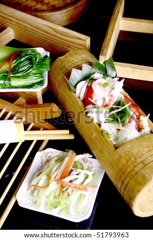 china delicious food-- seafood fried rice in bamboo tube