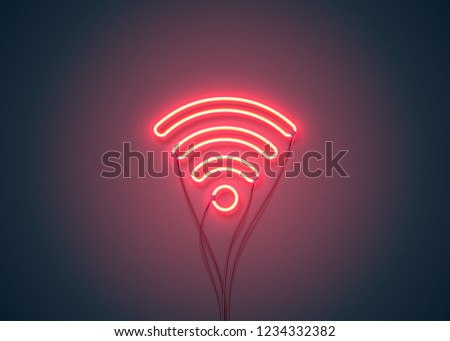 Neon sign. Retro neon sign Wifi Hotspot on purple background. Ready for your design, icon, banner. Vector illustration.