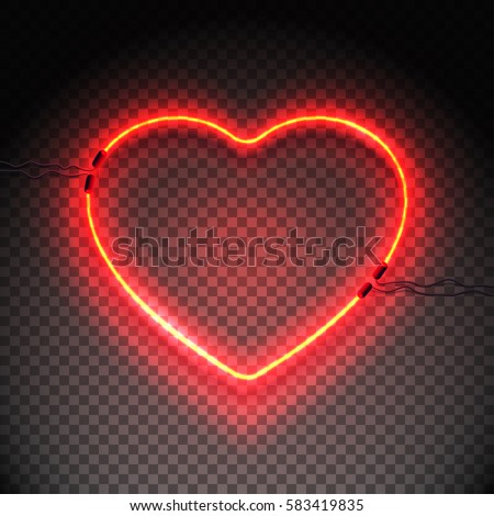 Bright heart. Neon sign. Retro neon heart sign on transparent background. Design element for Happy Valentine's Day. Ready for your design, greeting card, banner. Vector illustration.