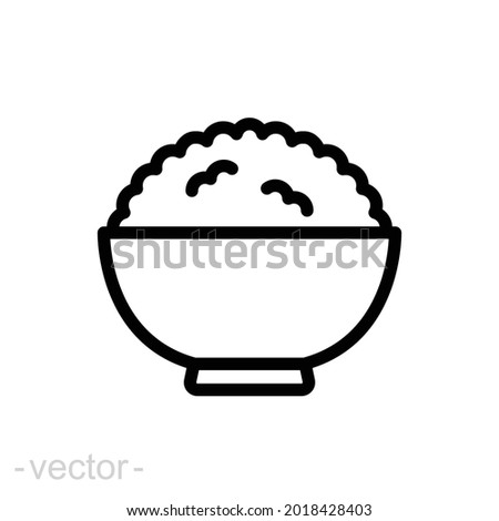 Rice bowl line icon. Simple outline design style. Food, lunch, asian, plant, natural, traditional concept. Vector illustration isolated on White background. Editable stroke Eps 10.